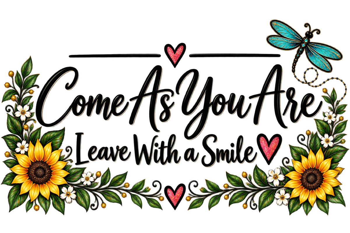 Welcome Doormat - "Come As You Are, Leave With a Smile" Sunflower & Dragonfly Coir Mat