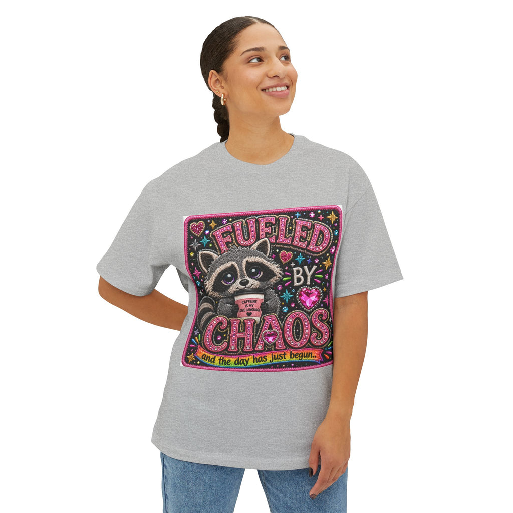 Fueled by Chaos Raccoon Tee — Cute Coffee & Chaos Graphic Shirt