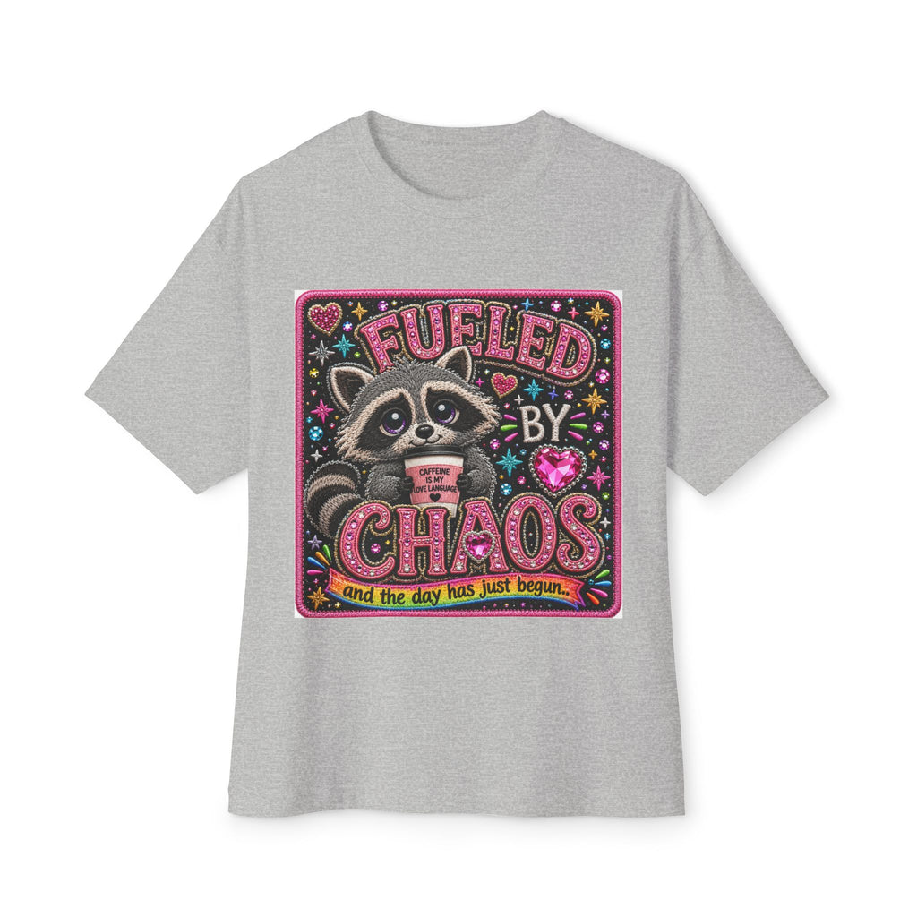 Fueled by Chaos Raccoon Tee — Cute Coffee & Chaos Graphic Shirt