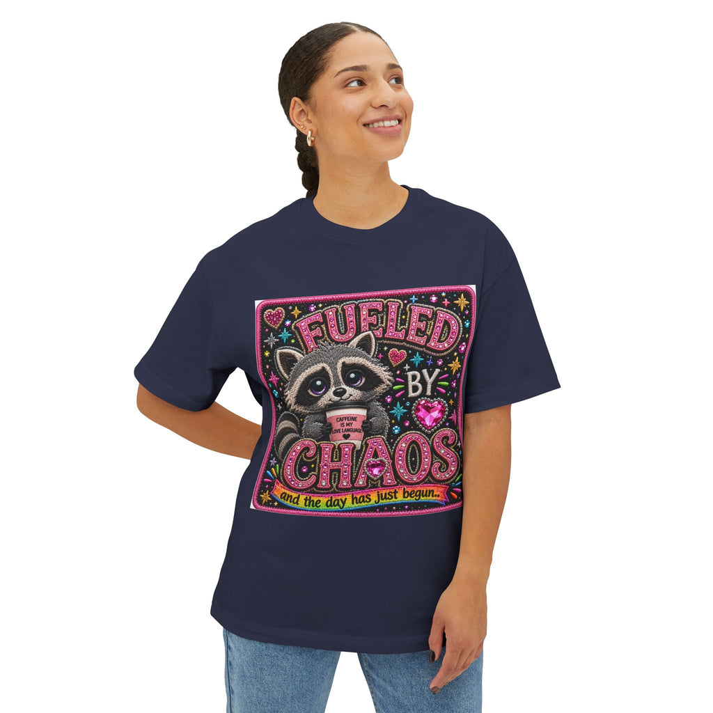 Fueled by Chaos Raccoon Tee — Cute Coffee & Chaos Graphic Shirt