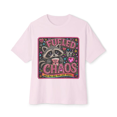 Fueled by Chaos Raccoon Tee — Cute Coffee & Chaos Graphic Shirt