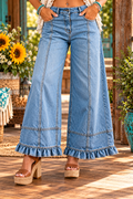 Full Size High-Waisted Wide-Leg Ruffled Hem Jeans Plus Size