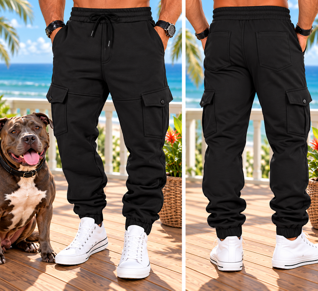 Men's Full Size Cargo Joggers with Multi-Pockets Plus Size