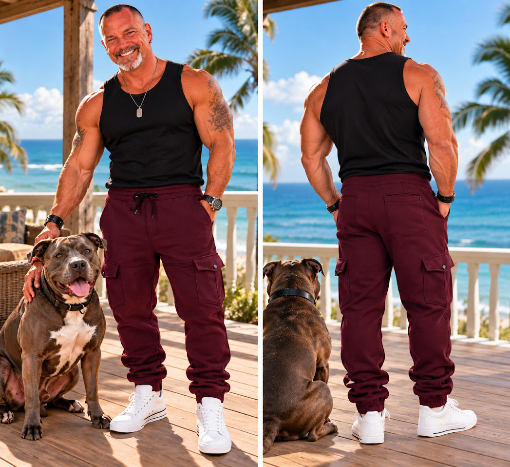 Men's Full Size Cargo Joggers with Multi-Pockets Plus Size