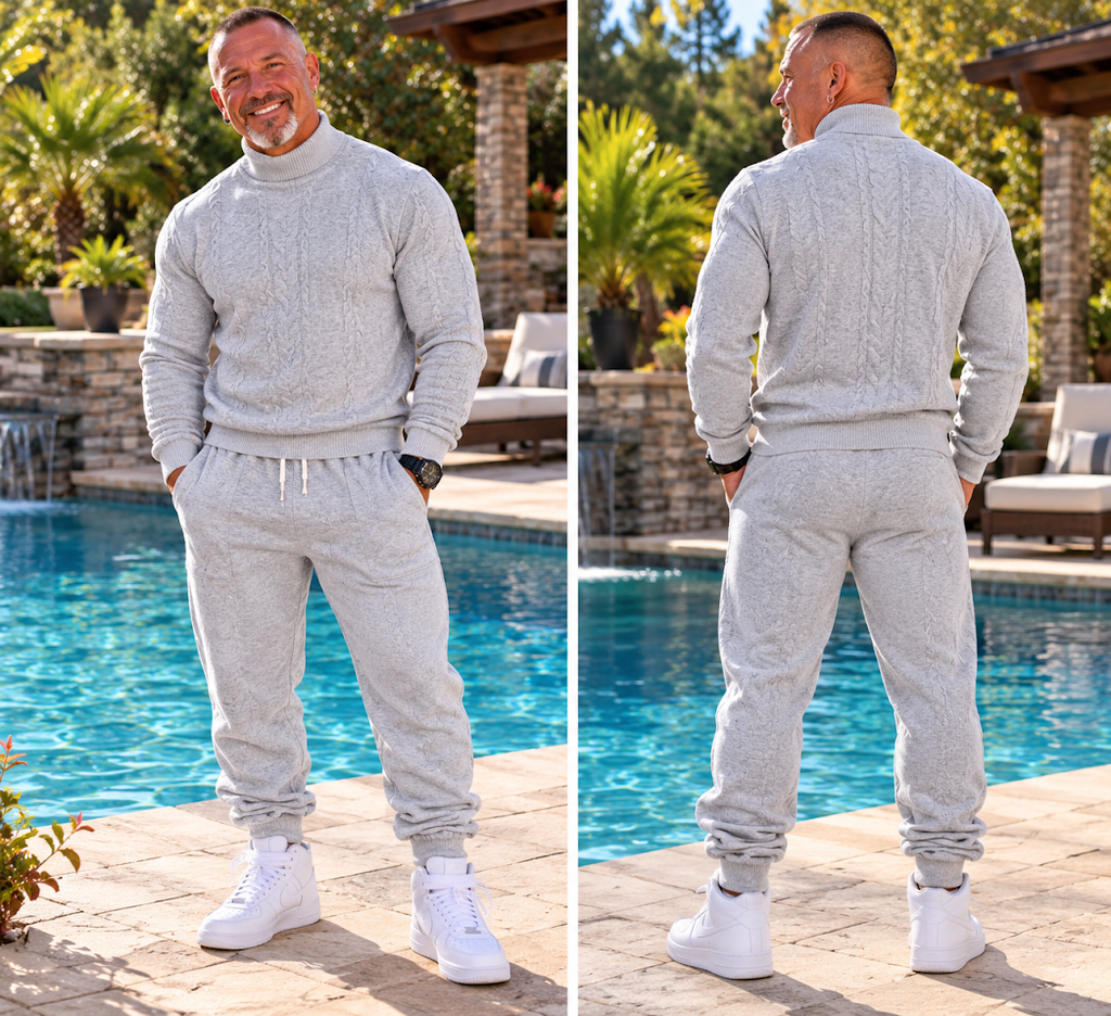Men's Full Size Cable Knit Mock Neck Sweater and Joggers Set Plus Size