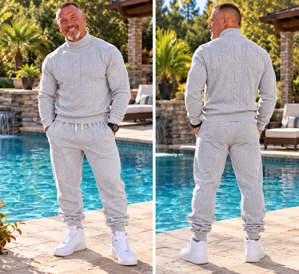 Men's Full Size Cable Knit Mock Neck Sweater and Joggers Set Plus Size