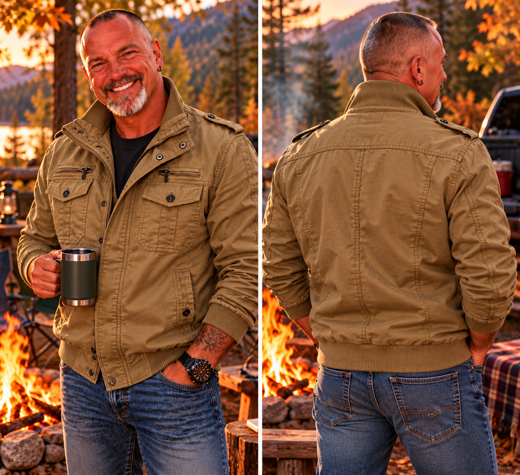 Men's Military Style Tactical Bomber Jacket with Multi-Pocket Utility Design